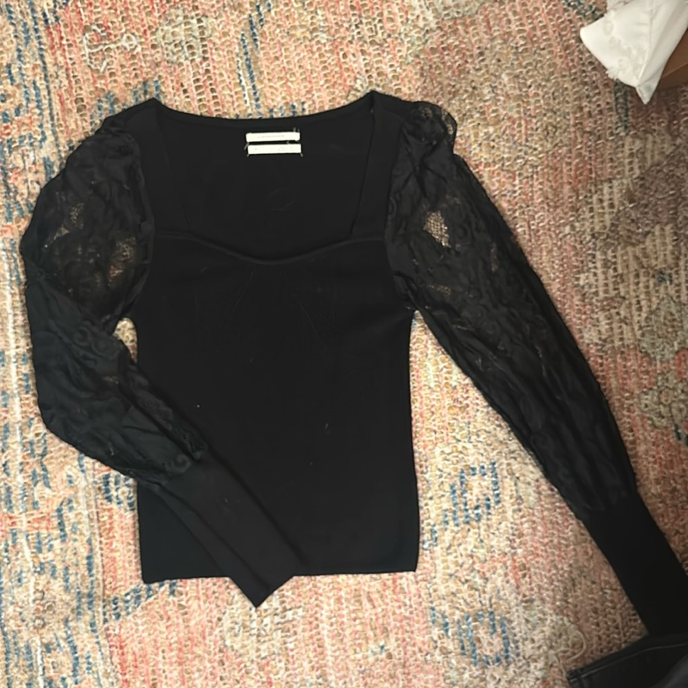 Anthropologie black lace sleeved sweater knit corset top